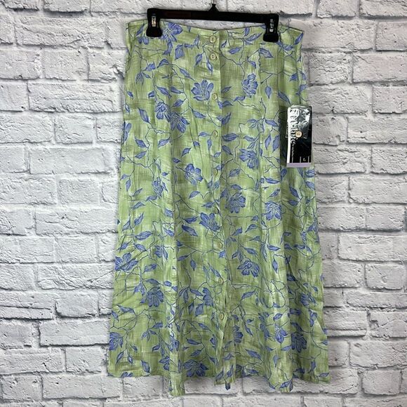 Sag Harbor Dresses & Skirts - Vintage Sag Harbor Green Floral Midi Skirt Size L Buttondown 80's NWT